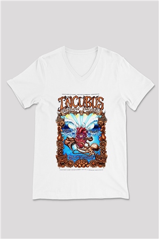 Incubus Beyaz Unisex V Yaka Tişört T-Shirt