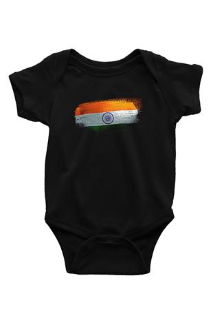 İndia - İndia Bayrağı Baskılı Unisex Siyah Bebek Body - Zıbın