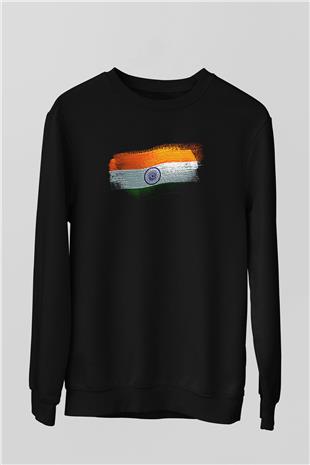 İndia - İndia Bayrağı Baskılı Unisex Siyah Sweatshirt