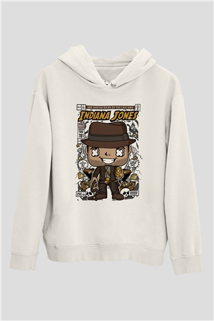 Indiana Jones Baskılı Unisex Beyaz Hoodie
