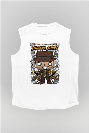 Indiana Jones Baskılı Unisex Beyaz Kolsuz Tişört