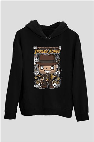 Indiana Jones Baskılı Unisex Siyah Hoodie