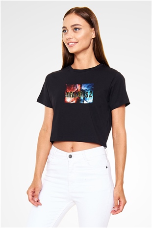 Infamous Siyah  Crop Top Tişört