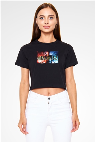 Infamous Siyah  Crop Top Tişört