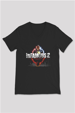Infamous Siyah Unisex V Yaka Tişört