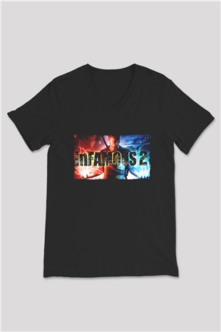 Infamous Siyah Unisex V Yaka Tişört