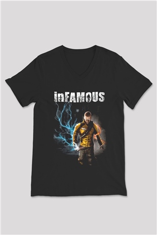 Infamous Siyah Unisex V Yaka Tişört