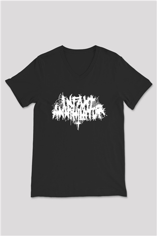 İnfant Annihilator Baskılı Unisex Siyah V Yaka Tişört - Tshirt