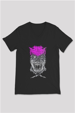 İnfant Annihilator Baskılı Unisex Siyah V Yaka Tişört - Tshirt
