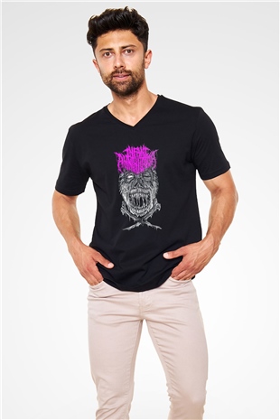 İnfant Annihilator Baskılı Unisex Siyah V Yaka Tişört - Tshirt