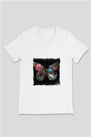 Infected Mushroom Baskılı Beyaz V Yaka Unisex Tişört