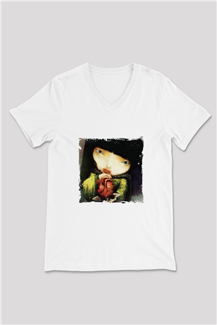 Infected Mushroom Baskılı Beyaz V Yaka Unisex Tişört