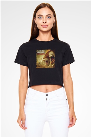 Infected Mushroom Baskılı Crop Top Siyah Kadın Tişört