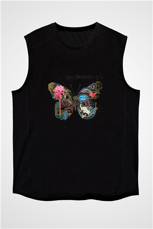 Infected Mushroom Baskılı Unisex Siyah Kolsuz Tişört