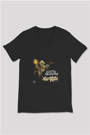 Infected Mushroom Baskılı Unisex Siyah V Yaka Tişört
