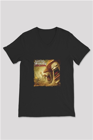 Infected Mushroom Baskılı Unisex Siyah V Yaka Tişört