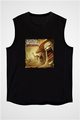 Infected Mushroom Baskılı Unisex Siyah Kolsuz Tişört