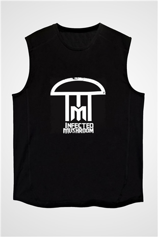 Infected Mushroom Baskılı Unisex Siyah Kolsuz Tişört