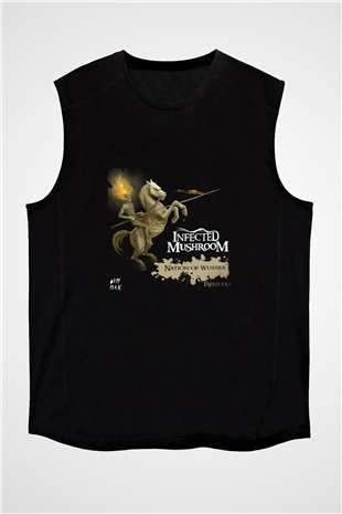 Infected Mushroom Baskılı Unisex Siyah Kolsuz Tişört