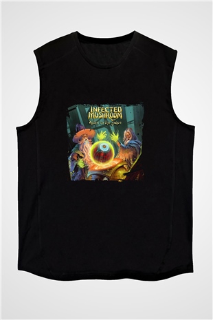 Infected Mushroom Baskılı Unisex Siyah Kolsuz Tişört