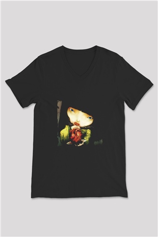 Infected Mushroom Baskılı Unisex Siyah V Yaka Tişört