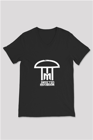Infected Mushroom Baskılı Unisex Siyah V Yaka Tişört