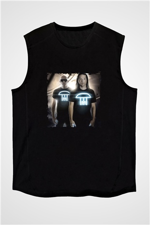 Infected Mushroom Baskılı Unisex Siyah Kolsuz Tişört