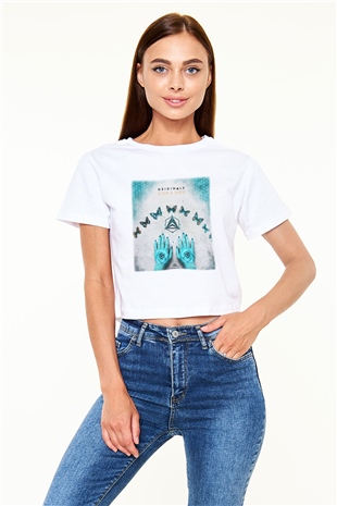 Infected Mushroom Beyaz Croptop Tişört