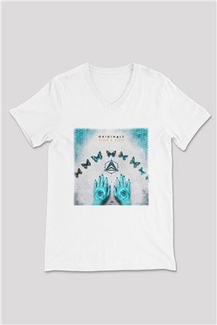Infected Mushroom Beyaz Unisex V Yaka Tişört T-Shirt