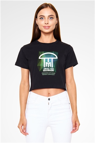 Infected Mushroom Siyah Crop Top Tişört