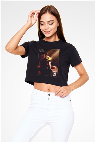 Infected Mushroom Siyah Crop Top Tişört