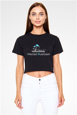 Infected Mushroom Siyah Crop Top Tişört