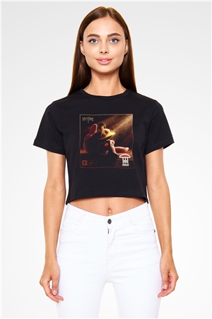 Infected Mushroom Siyah Crop Top Tişört