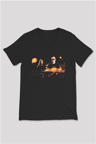 Infected Mushroom Siyah Unisex V Yaka Tişört T-Shirt