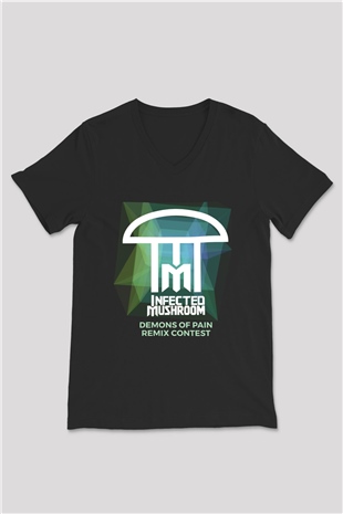 Infected Mushroom Siyah Unisex V Yaka Tişört T-Shirt