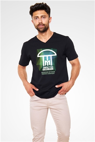 Infected Mushroom Siyah Unisex V Yaka Tişört T-Shirt
