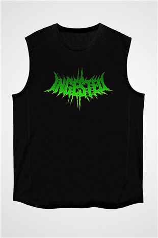Ingested Baskılı Unisex Siyah Kolsuz Tişört - Tshirt