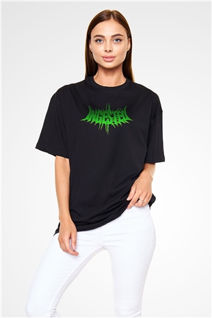 Ingested Baskılı Unisex Siyah Oversize Tişört - Tshirt