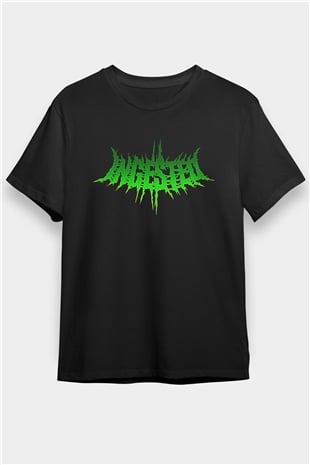 Ingested Baskılı Unisex Siyah Tişört - Tshirt