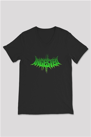 Ingested Baskılı Unisex Siyah V Yaka Tişört - Tshirt