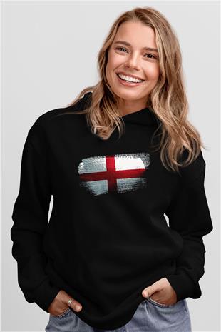 İngiltere - England Bayrağı Baskılı Unisex Siyah Hoodie