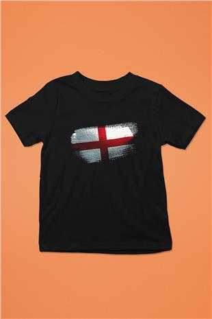 İngiltere - England Bayrağı Baskılı Unisex Siyah Çocuk Tişörtü