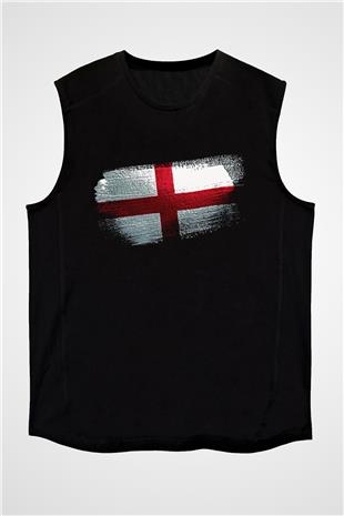 İngiltere - England Bayrağı Baskılı Unisex Siyah Kolsuz Tişört