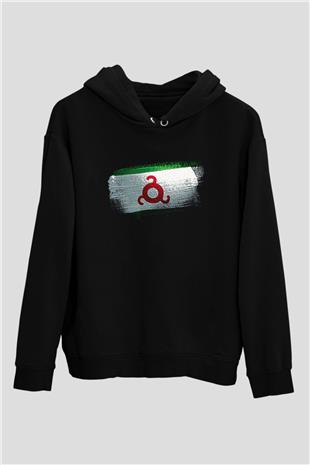 İnguşetya - İngushetia Bayrağı Baskılı Unisex Siyah Hoodie