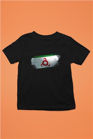 İnguşetya - İngushetia Bayrağı Baskılı Unisex Siyah Çocuk Tişörtü