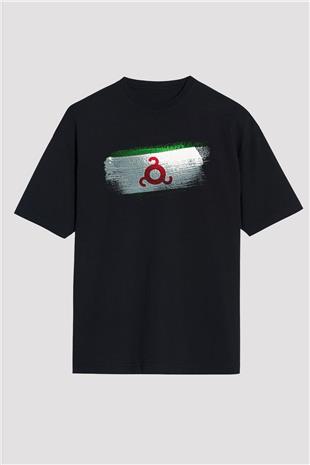 İnguşetya - İngushetia Bayrağı Baskılı Unisex Siyah Oversize Tişört