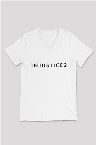 Injustice 2 Beyaz Unisex V Yaka Tişört T-Shirt