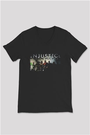 Injustice 2 Siyah Unisex V Yaka Tişört