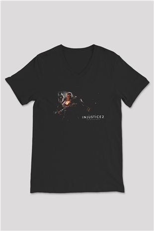 Injustice 2 Siyah Unisex V Yaka Tişört