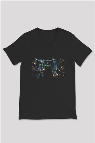 Injustice 2 Siyah Unisex V Yaka Tişört